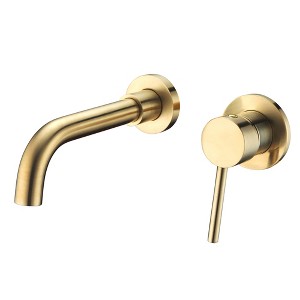 Sumerain Wall Mount Bathroom Faucet Brushed Gold,Single Handle with Brass Rough-in Valve - 1 of 4