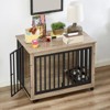 GustoWave Dog Crate Furniture with Pull-Out Dog Bowls, Heavy Duty Wooden Dog Kennel with Double Doors, Flip-Top & Wheels - 4 of 4