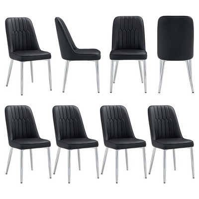 NicBex PU Leather Dining Chairs Set of 8,Armless Upholstered Kitchen Chair with High Backrest and Silver-Toned Metal Leg for Dining Room,Kitchen