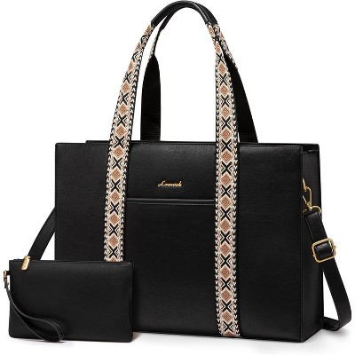 LOVEVOOK Laptop Tote Bag Vintage Leather Computer Bag 2PCs Briefcase 15.6 Inch Laptop Bag for Women