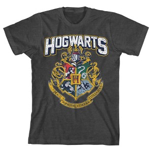 Harry Potter Hogwarts Crest Boy's Charcoal Heather T-shirt - 1 of 1