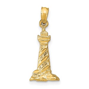 Black Bow Jewelry 14k Yellow Gold 3D Cape Hatteras Lighthouse Pendant - 1 of 4