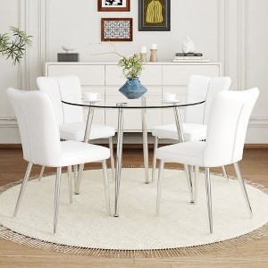 Nicbex Dining Table Set for 4 Kitchen Table Modern Luxurious Round Tempered Glass Dining Table Set with 4 Dining Chair - 1 of 4