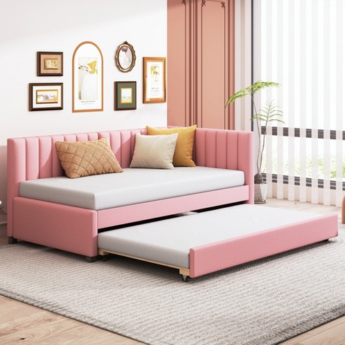 Twin Size Upholstered Daybed Frame With Trundle, Pink, 4a -modernluxe ...