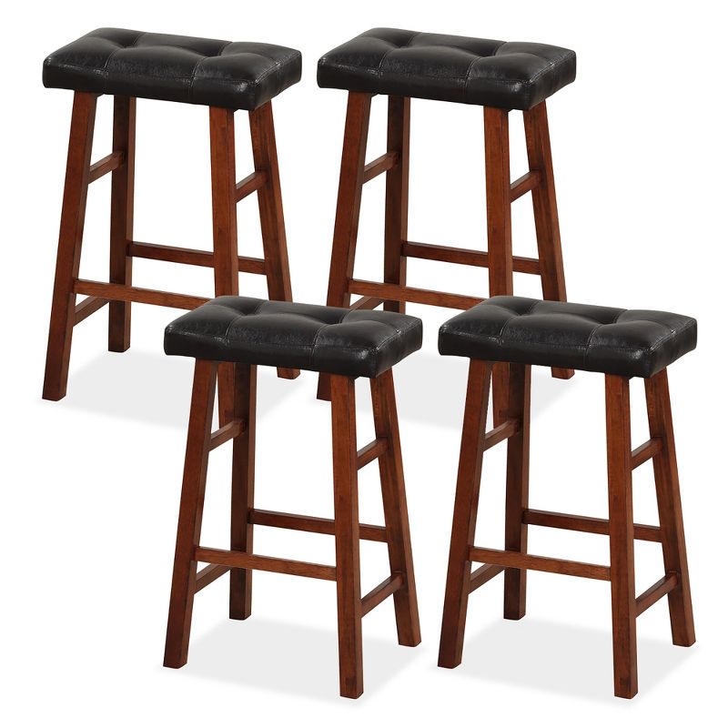 Tangkula 4PCS 29" Upholstered Barstools Backless Rubberwood Dining Chairs Blac k& Brown, 1 of 6