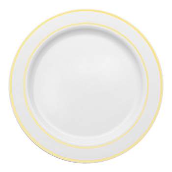 Smarty Had A Party White with Gold Edge Rim Plastic Buffet Plates (9") (120 Plates)