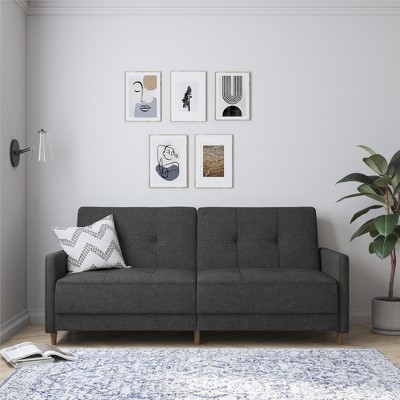 Andora Gray Linen Tufted Twin Sleeper Sofa with Wood Legs
