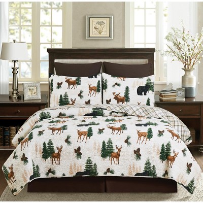 Noland Pines Brown Cotton Reversible Full Quilt Set