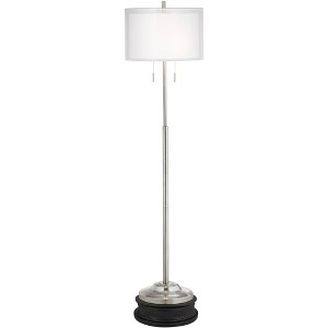 Possini Euro Design Roxie Modern Floor Lamp with Black Riser 65 1/2" Tall Brushed Nickel Sheer Linen Double Drum Shade for Living Room Bedroom Office - 1 of 4
