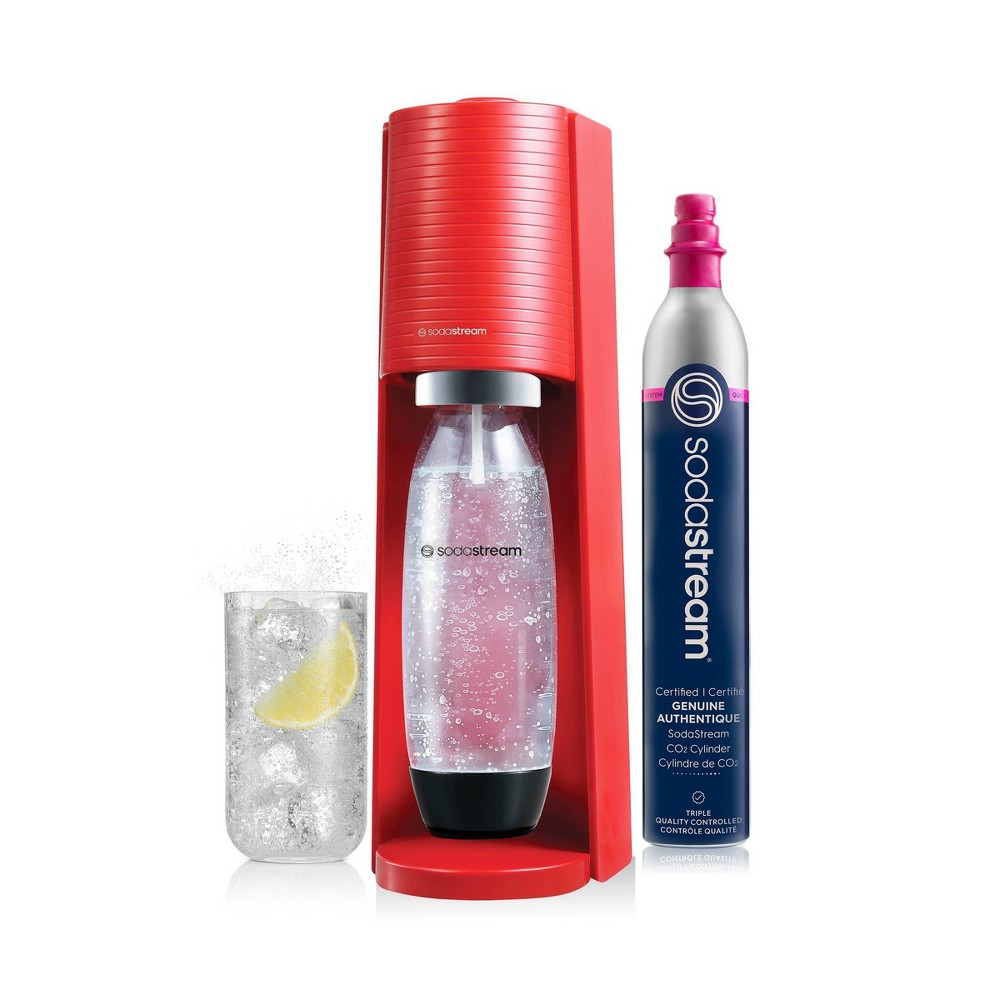 SodaStream Terra Sparkling Water Maker with CO2 and Carbonating Bottle Red: BPA-Free Soda Streamer Machine, 60L Capacity