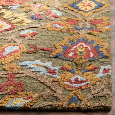 Blossom Green & Multi 27" Handmade Wool Runner Rug