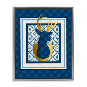 Stupell Industries Winter Plaid Deer Gold Detail Floating Frame Canvas Art - 1 of 4