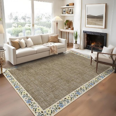 Washable Floral Rugs for Bedroom & Living Room - Non-Slip Low Pile Modern Farmhouse Throw Carpet