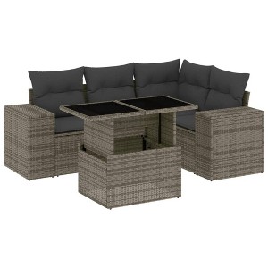 vidaXL 5 Piece Patio Sofa Set with Cushions Gray Poly Rattan - without storage - 1 of 4