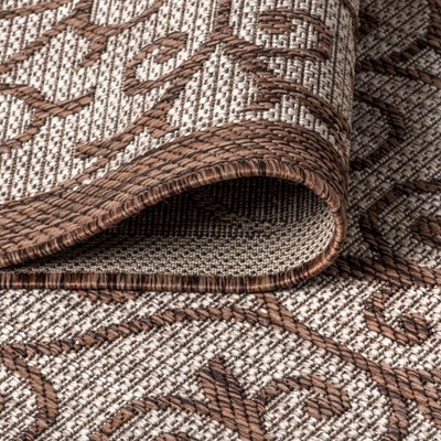 Taupe and Espresso Filigree Flat Woven Indoor/Outdoor Rug 4' x 6'