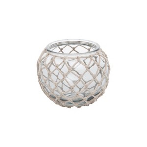 Beachcombers Light Turquoise Glass Tea Light With Rope Weave Glass Cotton Candle Holder - 1 of 1