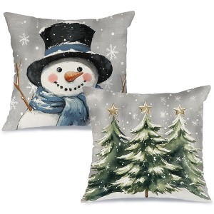 Christmas Pillow Cover 18X18 Set of 2,Christmas Trees Snowman Snowflakes - 1 of 4