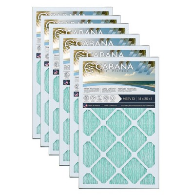 Cabana Air Filters 6 Pack Home HVAC Furnace Air Filters, Capture Unwanted Particles with Pleated Design, MERV 13, 14 x 25 x 1, White