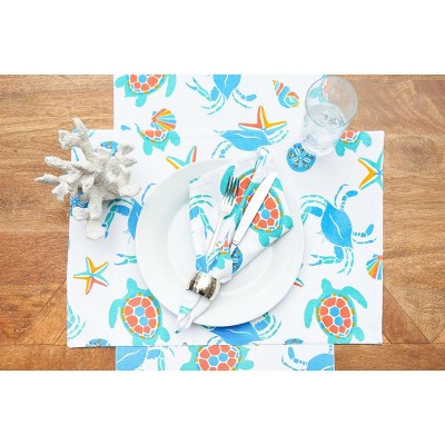 Caraway Coral Blue and White Cotton Placemats Set of 6