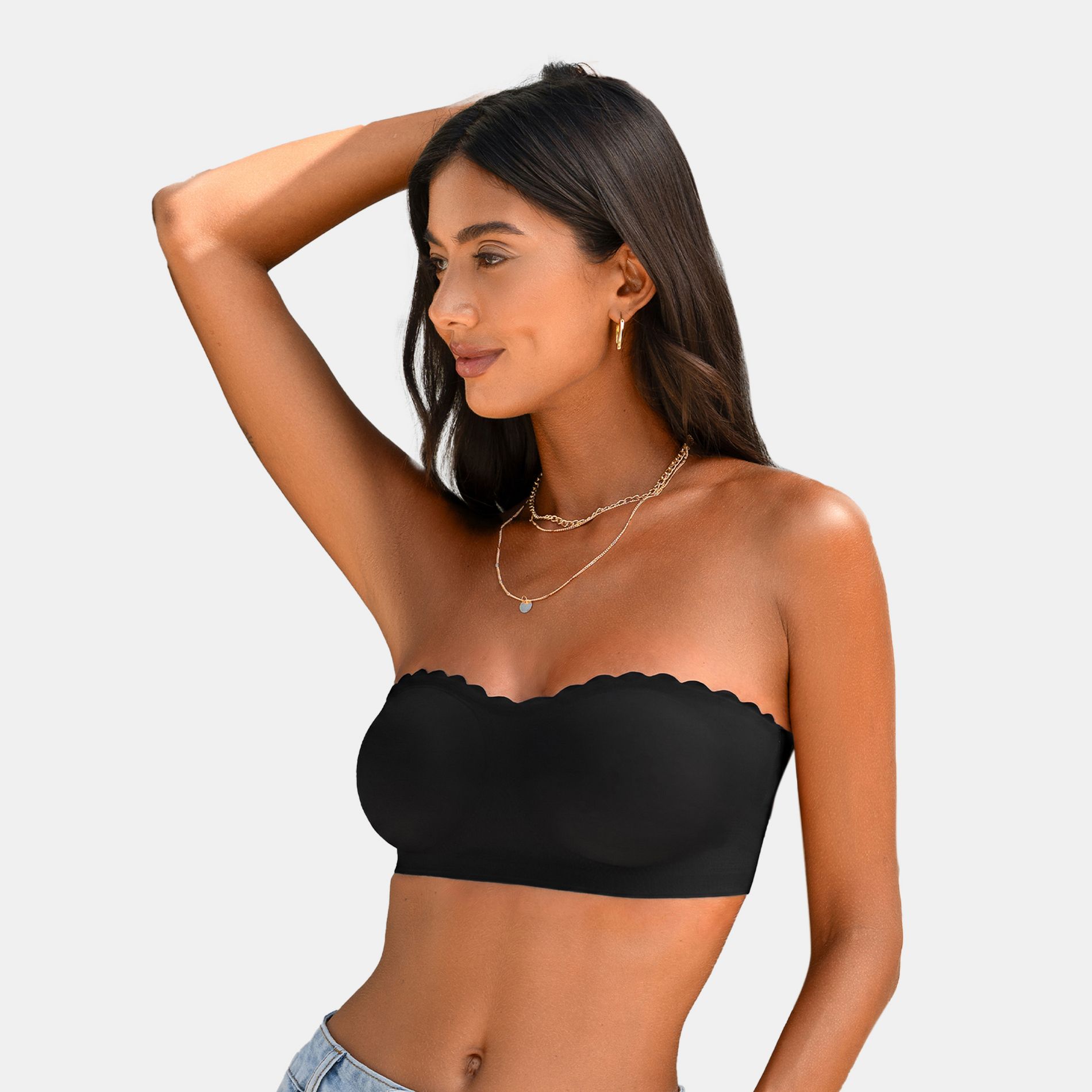 Cupshe Women’s Strapless Seamless Wireless Tube Bandeau Bra-L-Black