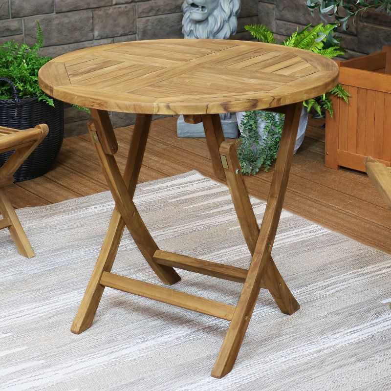 Sunnydaze Outdoor Solid Teak Wood with Light Stained Finish Round Patio Dining Table - Light Brown, 2 of 10