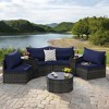 Mshliw 7-Piece Half-Moon Sectional Patio Furniture Set with Round Glass Coffee Table – Weather-Resistant Outdoor Sofa Set with Cushions-Dark Blue - 4 of 4