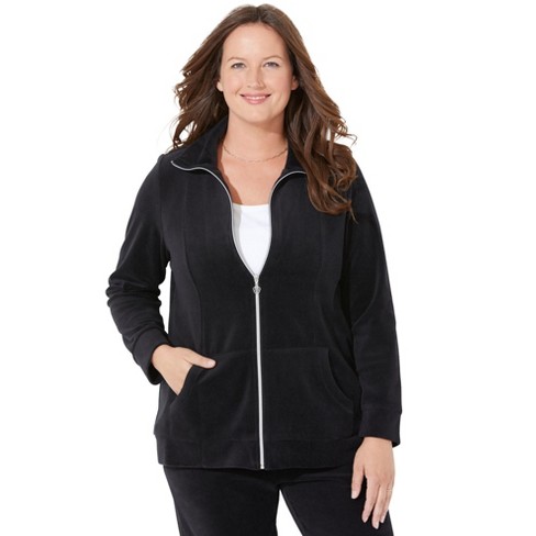 Catherines Women s Plus Size Cozy Velour Jacket 4X Black