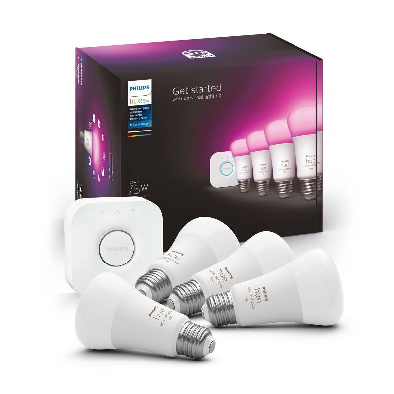 Philips Hue 4pk White and Color Ambiance A19 LED Smart Bulb Starter Kit, 1 of 11