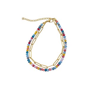 Adornia 14k Gold Plated Multi Color Bead and Paper Clip Chain Double Bracelet - 1 of 2