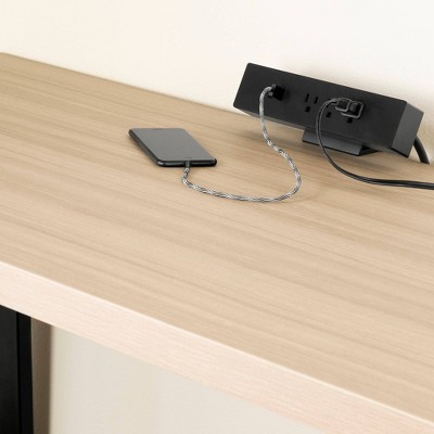 Soft Elm and Matte Black L-Shaped Computer Desk with Power Outlet