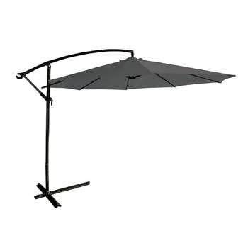 Four Seasons Courtyard 11.5 Foot Offset Patio Umbrella Octagonal Shaped Canopy Shade Outdoor Backyard Furniture with Aluminum Pole, Charcoal Gray