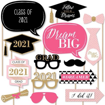 Big Dot of Happiness Dream Big - 2021 Graduation Photo Booth Props Kit - 20 Count