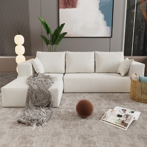 Left L-Shaped Modular Sectional Sofa Bed with Soft Linen Fabric, High-Density Sponge, Multiple Configurations, Soft Pillows, Wide Armrest - 1 of 4
