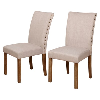 Set of 2 Atwood Dining Chairs Driftwood - Buylateral: Beige Linen, Rubberwood Legs, Nailhead Trim