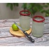 Dos Sueños Mexican Hand Blown Drinking Glasses - Red Rim - 14oz - Set of 2 - 2 of 4