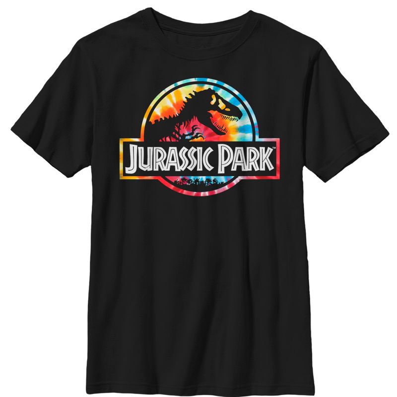 Boy's Jurassic Park Groovy Tie-Dye Logo T-Shirt, 1 of 5