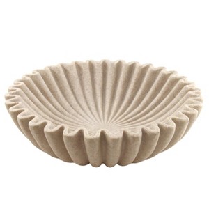 Itopfox Large Modern Decorative Ruffle Bowl Artificial Stone Beige Handmade Centerpiece for Kitchen Entryway Shelf Coffee Table 1 Piece - 1 of 4
