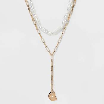 Multi-Strand Acrylic Pearl Y-Line Necklace - A New Day™ White