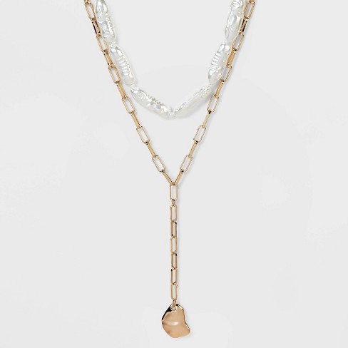 Two Row Rhinestone Chain Necklace - A New Day™ Gold : Target