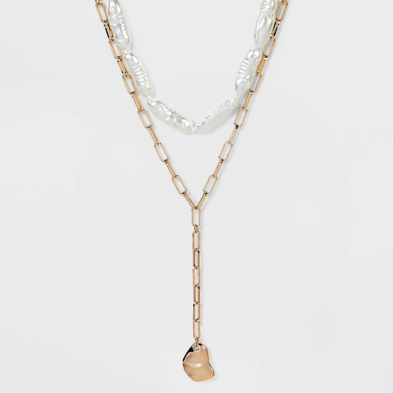 Multi-Strand Acrylic Pearl Y-Line Necklace - A New Day&#8482; White, 1 of 6