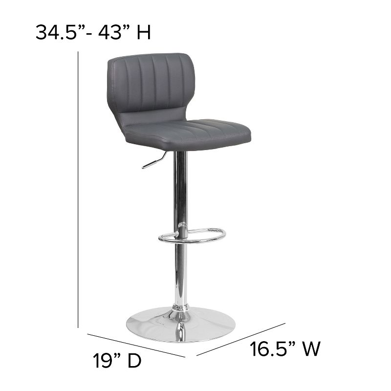 Flash Furniture Contemporary Vinyl Adjustable Height Barstool with Vertical Stitch Back and Chrome Base, 4 of 11
