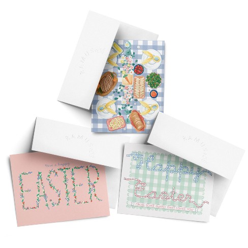 Valentine's Day Friendship Greeting Card Pack Sets, 'Gingham Ribbons Easter, Table, Easter Pink' (3 ct, Assorted) by Ramus & Co - image 1 of 4