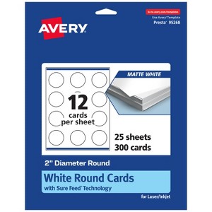 Avery Printable Round Cards with Sure Feed Technology, 2" Diameter, Matte White Cardstock, Print-to-the-Edge, Laser/Inkjet Cards, 300 Total - 1 of 4