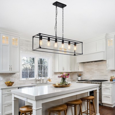 41" Industrial Linear Chandelier with 6 Lights, Matte Metal Frame, Dual Chains, Adjustable Height for Dining Room, Kitchen Island, or Bar,Black