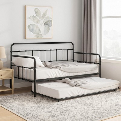 Royal Hampton Daybed with Pull Out Trundle, Classic Black Metal Open Frame