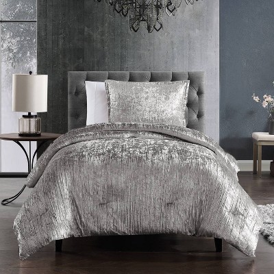 7pc King Turin Crinkle Velvet Comforter Set Silver - Riverbrook Home ...