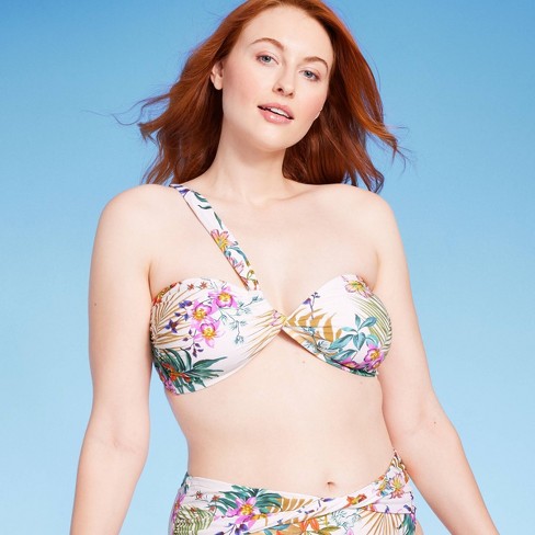 Women's One Shoulder Bandeau Bikini Top - Shade u0026 Shore™ Cream Tropical  Print Xl : Target