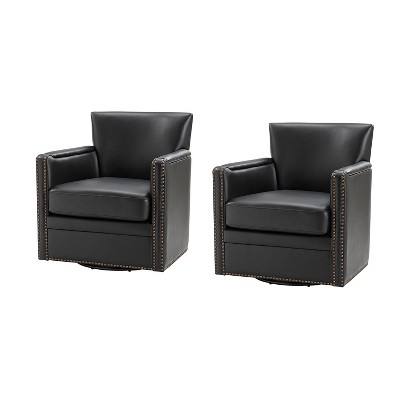 Gabino 29'' Wide Genuine Leather Swivel Chair,Set of 2 | ARTFUL LIVING DESIGN