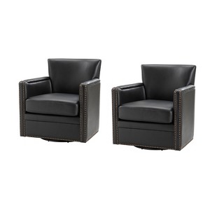 Gabino 29'' Wide Genuine Leather Swivel Chair,Set of 2 | ARTFUL LIVING DESIGN - 1 of 4
