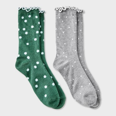 Women's Lettuce Edge Polka Dot 2pk Crew Socks - Auden™ 4-10